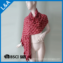 Cotton Material, Geometry Printed Scarf with Tassel